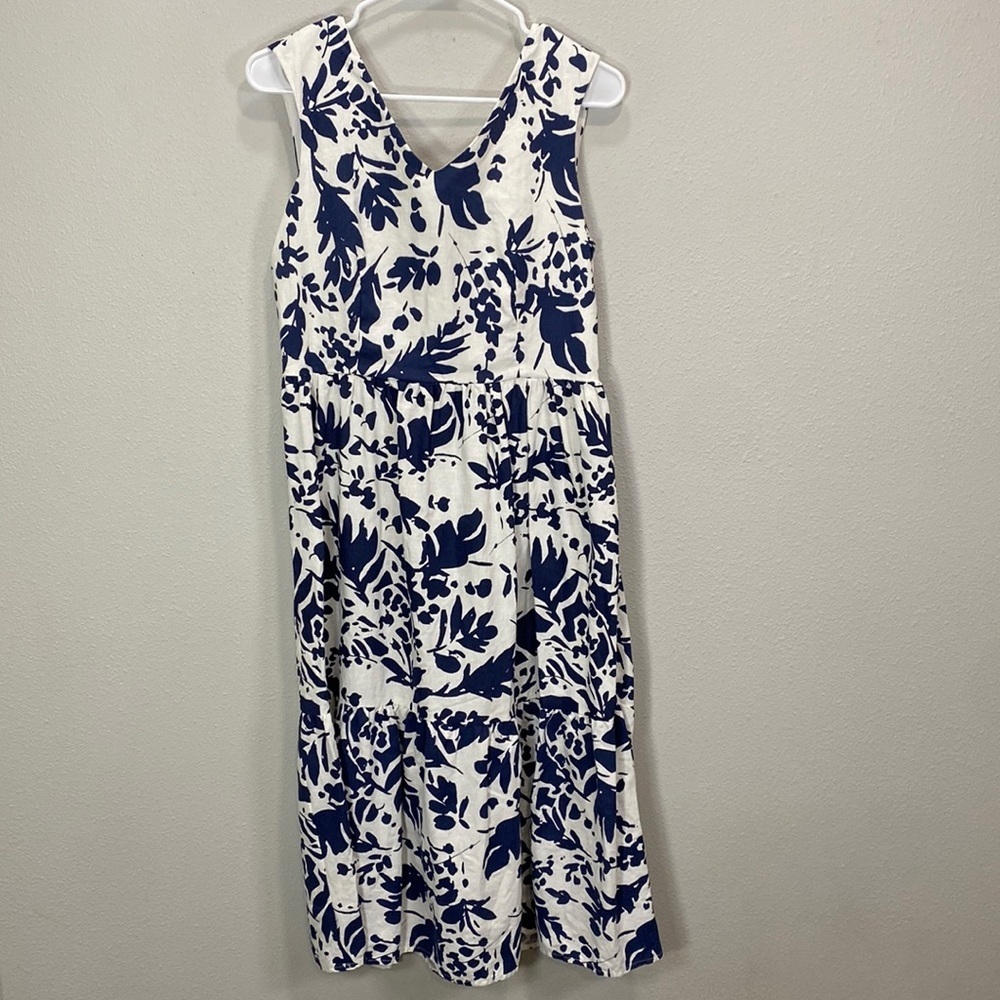 Magaschoni Linen Floral Dress Midi - image 1